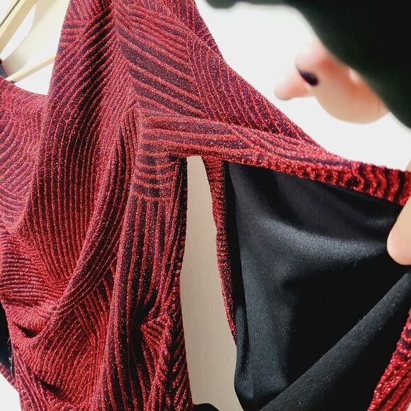 SL NY Red Sparkle Drape Dress - Picture 11 of 16